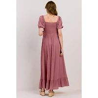 Hello Miz Maternity Smocked Swiss Dot Maxi Dress with Side Slit