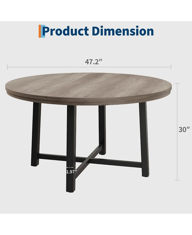 Gaomon Kitchen Table Garvee 47 Inch Round Industrial Dining Table for 4