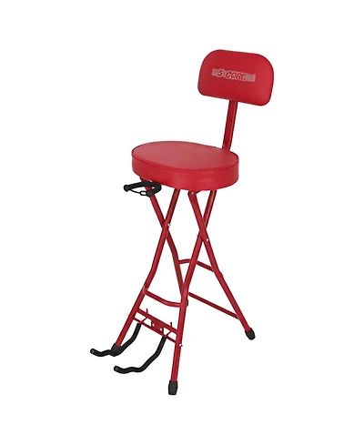 5 Core Guitar Stool 3.15" Padded Chair w Backrest Foldable Music Seat Built in Foot Rest Guitar Stand