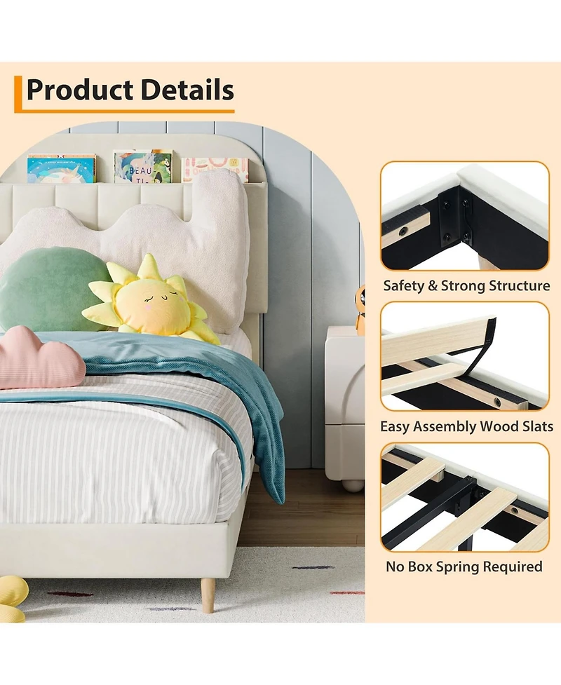 gaomon Twin Bed Frame with Bookcase Headboard