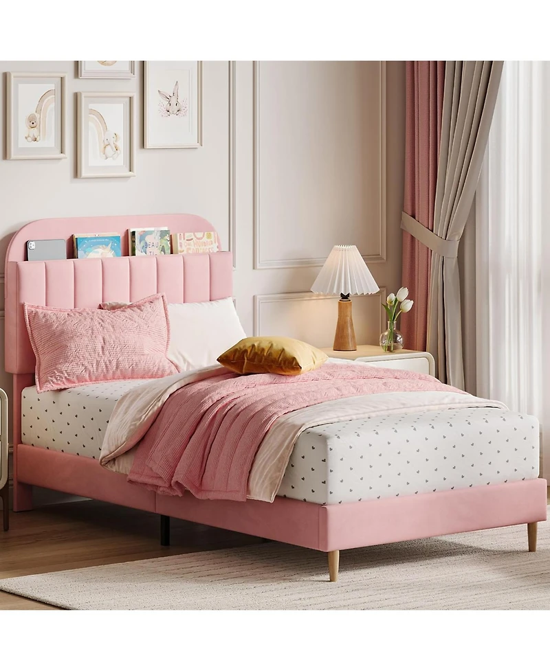 gaomon Twin Bed Frame with Bookcase Headboard