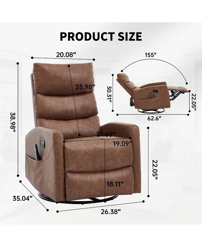 Clihome Fabric Rocker & Swivel Manual Recliner Chair with Heat Massage