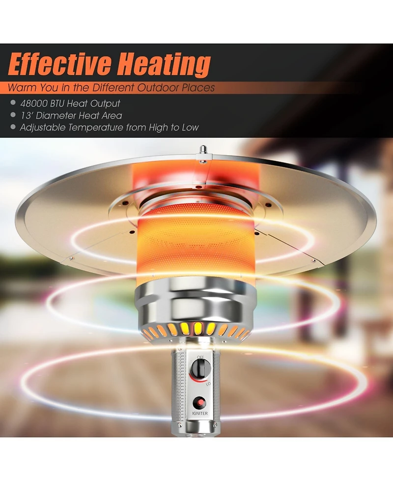 Sugift Outdoor Heater Propane Standing Lp Gas Steel with Table and Wheels