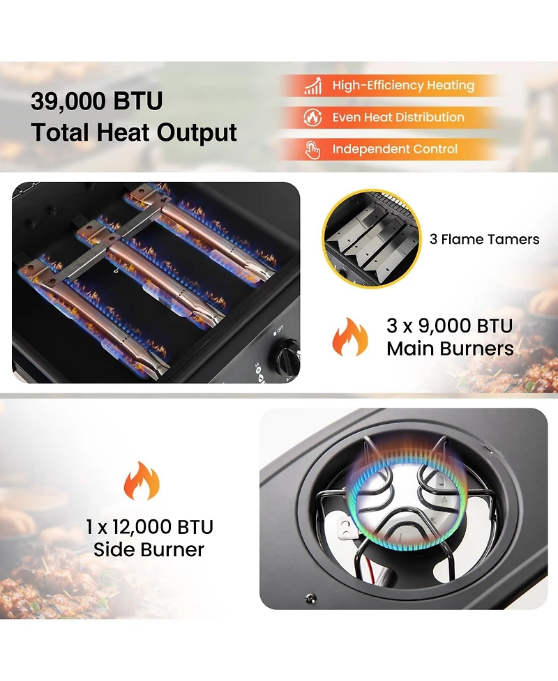 Ecooso 39 000 Btu Outdoor Burner Propane Gas Grill on Wheels