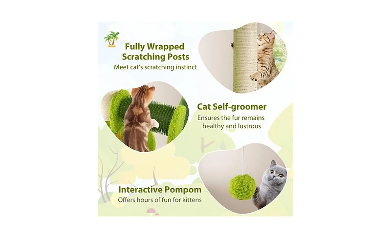 Aostirmotor High-Weight Capacity Cat Tree (22LBS), Tropical Palm Tree Design with Built-In Self-Groomer & Scratching Posts