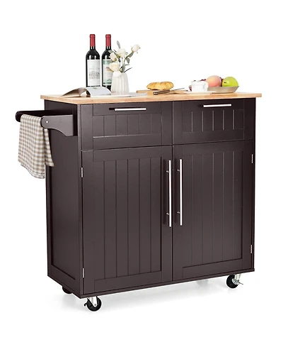 Kitchen Islands Rolling Island Cart Storage Trolley with Towel Rack and Drawer