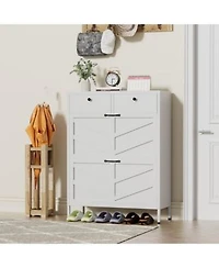 Clihome Slim Metal Shoe Cabinet With 2 Flip Drawers 2 Drawers Freestanding Entryway Storage 31.5 X22w X 40.75 X22h