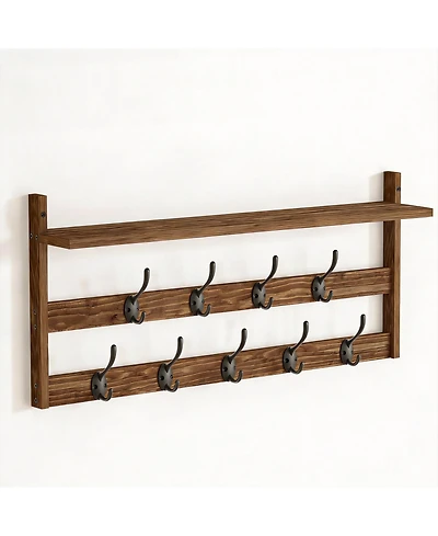Yigii 2-Tier Wall Mount Coat Rack with Shelf for Entryway, Bathroom, Bedroom