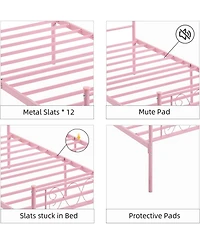 gaomon Twin Xl Metal Bed Frame with Heart Design Headboard, Underbed Storage, No Box Spring Required