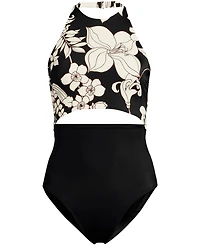 Lands' End Petite Tugless Halter Monokini High Leg One Piece Swimsuit