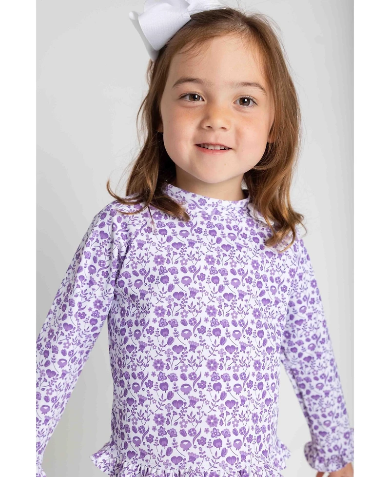 Florence Eiseman Toddler Girls Floral Print Rashguard Swimsuit with Ruffles
