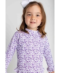 Florence Eiseman Toddler Girls Floral Print Rashguard Swimsuit with Ruffles