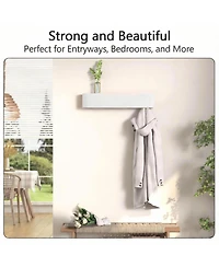 Yigii Wood Wall Shelf with Hidden Hooks for Entryway, Bathroom, Kitchen