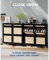 Gaomon Rattan Shoe Cabinet with 4 Flip Drawers & 2 Top Drawers, Slim Wooden Freestanding Organizer Adjustable Shelves