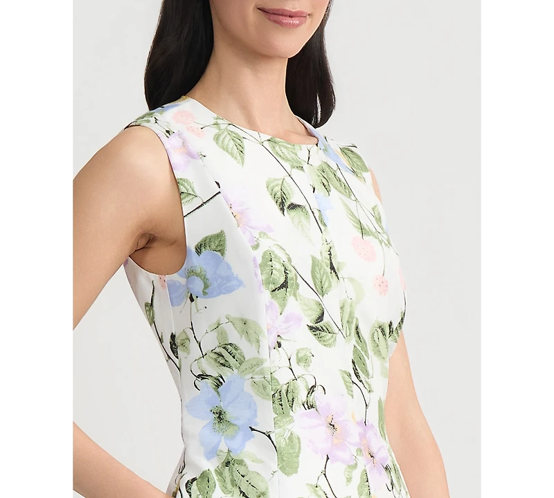 Floral Print Dupioni Pleated Dress