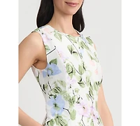Floral Print Dupioni Pleated Dress