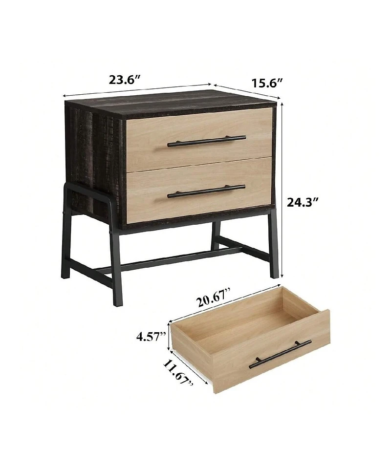 gaomon 1PC Farmhouse Drawer Nightstand, Metal Legs Storage Bedside Table Sofa Side Organizer for Living Room