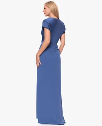 Betsy & Adam Petite Cowl Neck Long Ball Gown