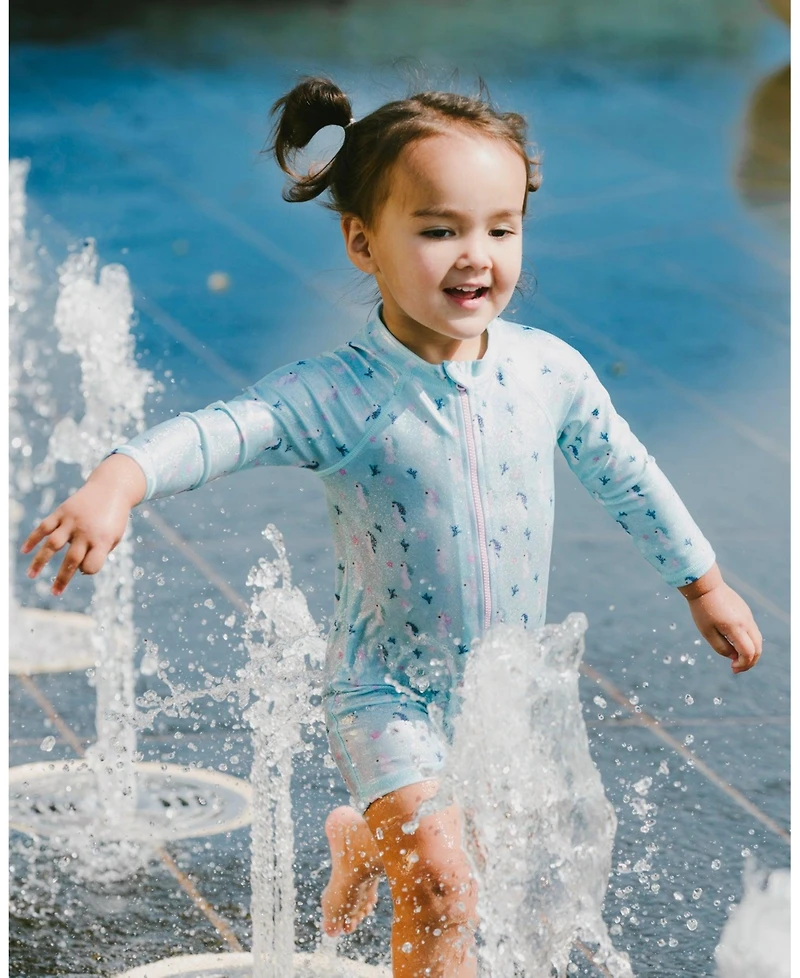 Deux par Deux Baby Girls One-Piece Long Sleeve Rashguard Seahorse Print