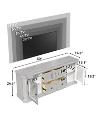 Tv stand with 4 drawers, media console with feet, entertainment center in white wood