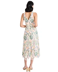 Maggy London Women's Embroidered Floral Halter Neck Midi Dress