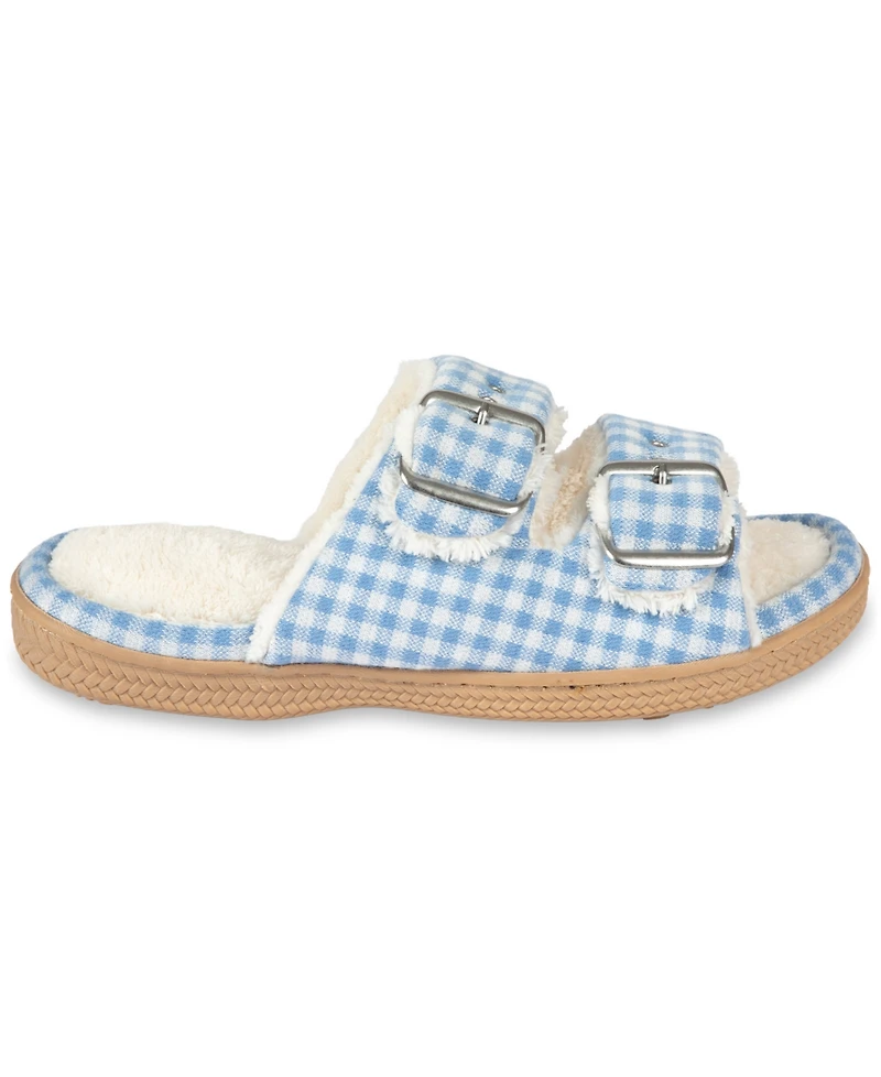 Isotoner Signature Women's Gingham Double Buckle Open Toe Slide Slippers