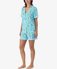 Ellen Tracy Women's Short-Sleeve Notch Collar Jersey Top & Shorts, 2-Piece Pajama Set