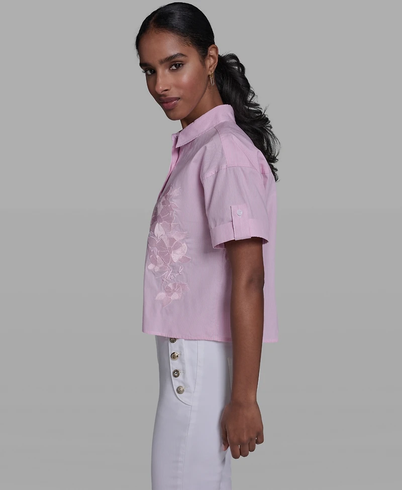 Karl Lagerfeld Paris Petite Floral Embroidered Top