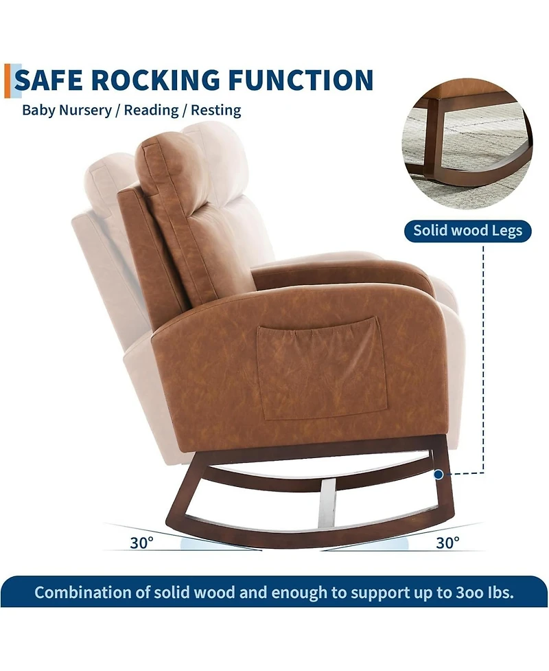 gaomon Modern Nursery Chair,Rocking Chair with High Backrest Armchair,Pu Glider Accent Reading Chairs Padded Seat for Living Room,Bedroom