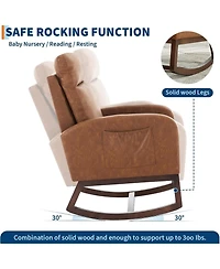 gaomon Modern Nursery Chair,Rocking Chair with High Backrest Armchair,Pu Glider Accent Reading Chairs Padded Seat for Living Room,Bedroom