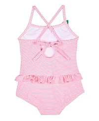 Florence Eiseman Little Girls Stripe Seersucker Swimsuit with Flower