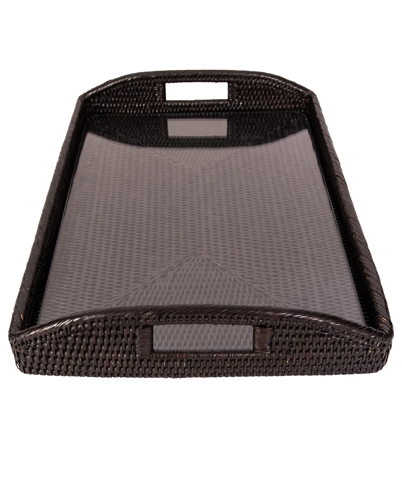 Artifacts Trading Company Artifacts Rattan Rectangular Tray with Glass Insert