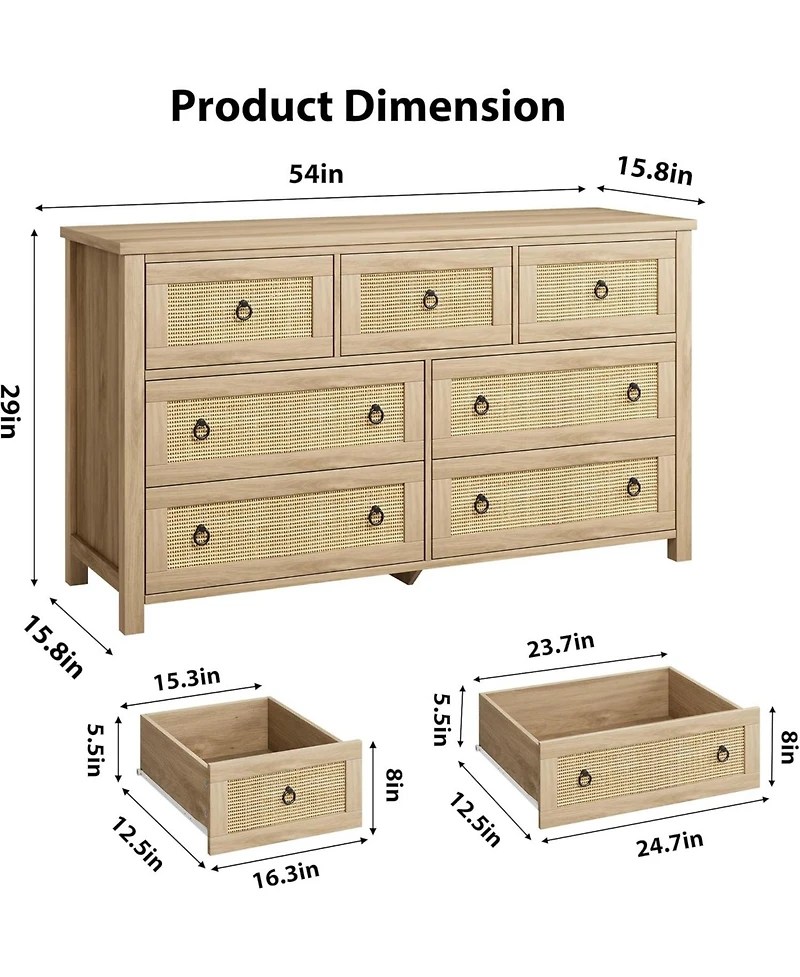 gaomon Dresser for Bedroom, 37 Inch Tall 4-Drawer Chest with Natural Woven Fronts, Freestanding Clothes Storage Cabinet & Organizer Living Room