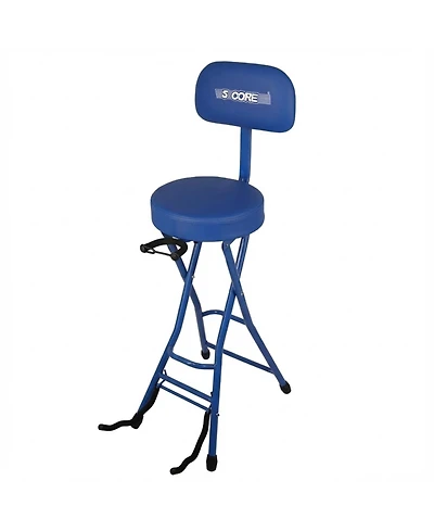 5 Core Guitar Stool 3.15" Padded Chair w Backrest Foldable Music Seat Built in Foot Rest Guitar Stand