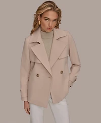 Donna Karan New York Women's Short Crepe Notch Collar Trench Coat