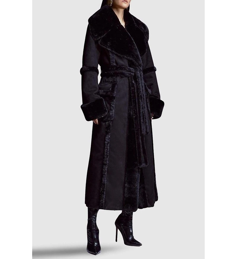 Karen Millen Women's Faux Shearling Belted Maxi Coat