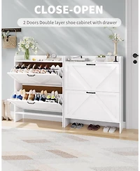 gaomon Shoe Cabinet Organizer with 2 Flip Drawers, Freestanding Narrow Shoe Rack for Entryway, Freestanding Hidden Shoe Storage Cabinet for Entryway