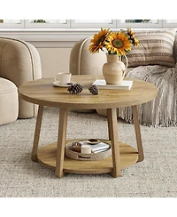 Tribesigns Round Coffee Table with Storage, 2-Tier 31.5" Center Table with Wooden Legs for Living Room & Bedroom