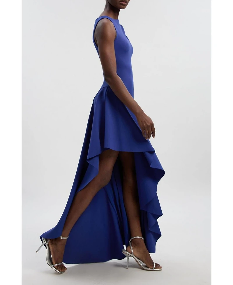 Karen Millen Women's Scuba Drama Ruffle Hem Woven Maxi Dress