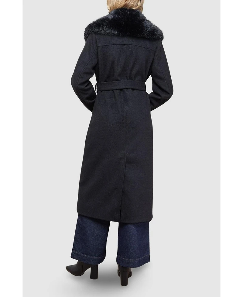 Oasis Women's Faux Fur Collar Belted Coat