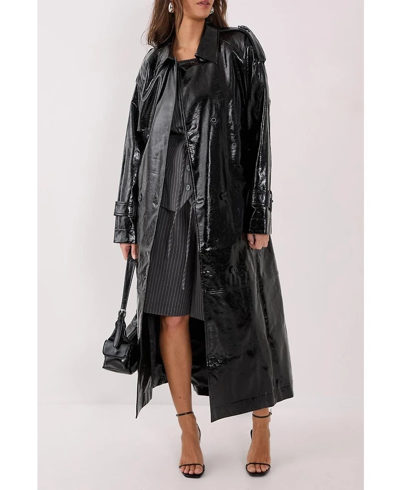 Nasty Gal Women's High Shine Faux Leather Trench Coat