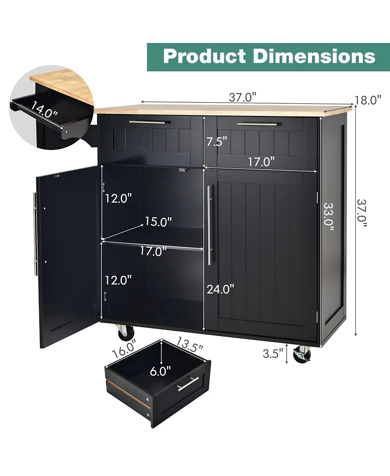 Volenca Kitchen Island Storage Trolley with Drawer and Towel Rack, Rolling Cart