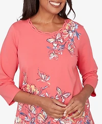 Alfred Dunner Women's Austin Asymmetric Etched Floral Knit Top