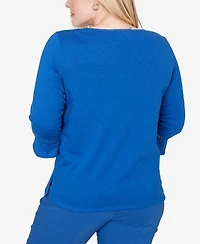 Alfred Dunner Women's The Royal Treatment Placed Floral Medallion Embroidered Top