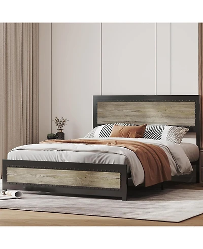 gaomon Bed Frame with Headboard and Charging Station, Sturdy Metal Platform