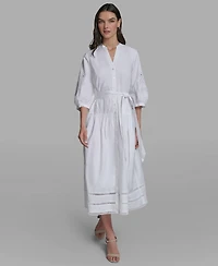 Karl Lagerfeld Paris Women's Poplin Eyelet Button Front Midi Dress