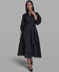 Karl Lagerfeld Paris Women's Poplin Eyelet Button Front Midi Dress