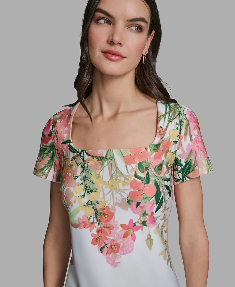 Karl Lagerfeld Paris Women's Floral Border Square Neck Dress