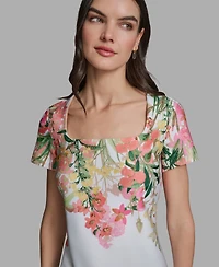 Karl Lagerfeld Paris Women's Floral Border Square Neck Dress
