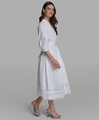 Karl Lagerfeld Paris Women's Poplin Eyelet Button Front Midi Dress